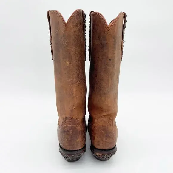 Lucchese Women’s 9 Brown Mad Dog Stud Wingtip Distressed Western Cowgirl Boots - Picture 7 of 12